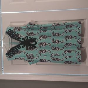 Crown & Ivy Aqua Seahorse Mini Dress with Black Detail